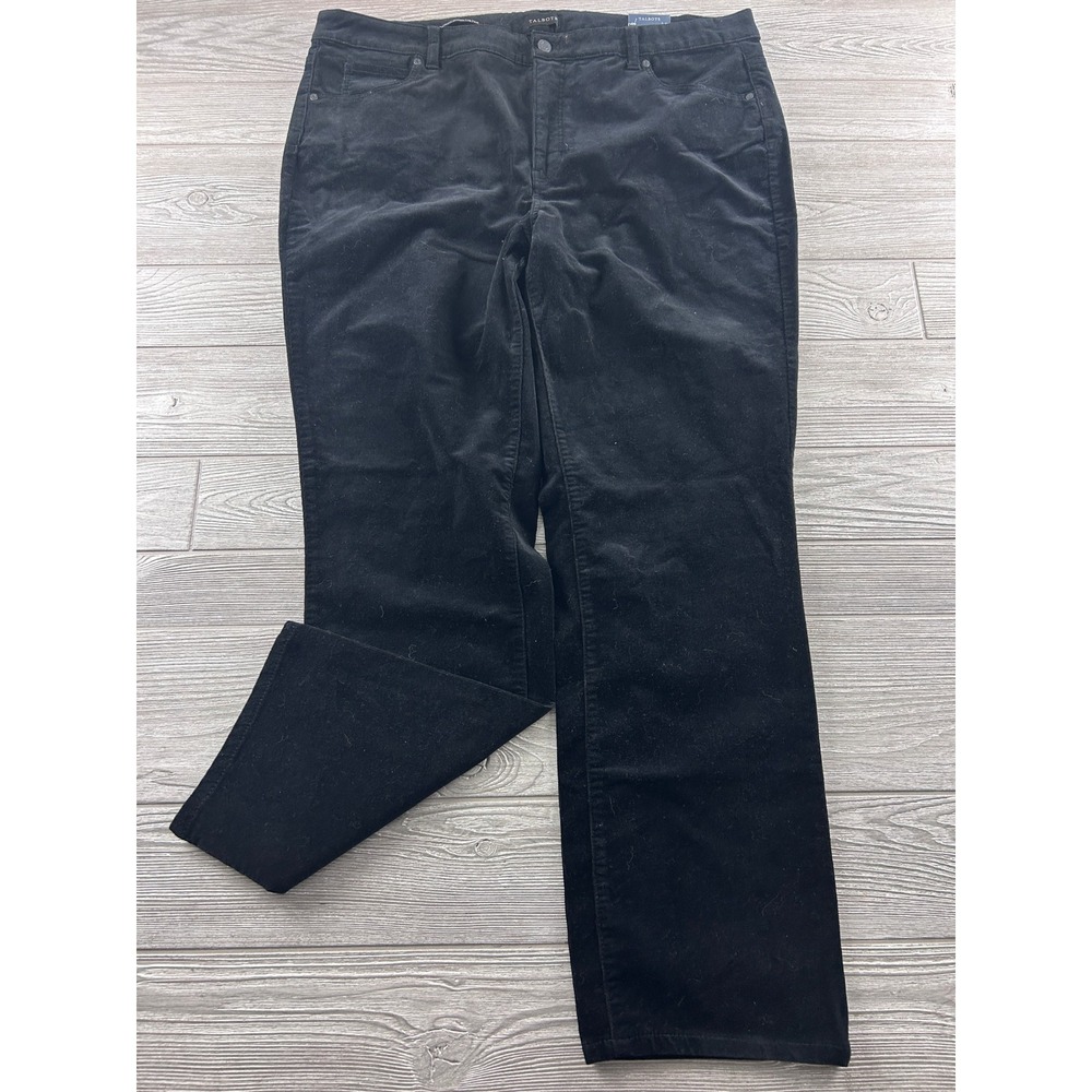Talbots Womens 18W Corduroy Straight Leg Pants Black High Waist NWT